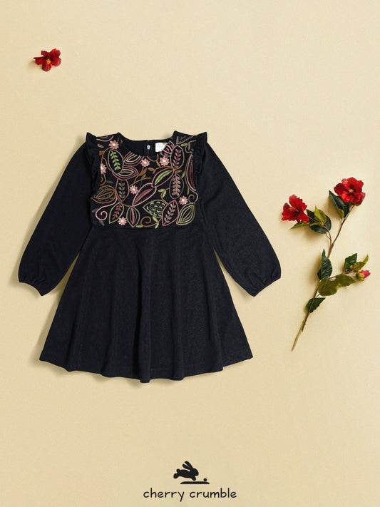 Cherry Crumble Black Embroidered Cute Smart Dress