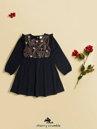 Black Embroidered Cute Smart Dress