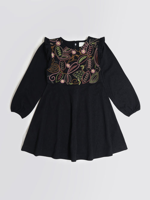 Cherry Crumble Black Embroidered Cute Smart Dress