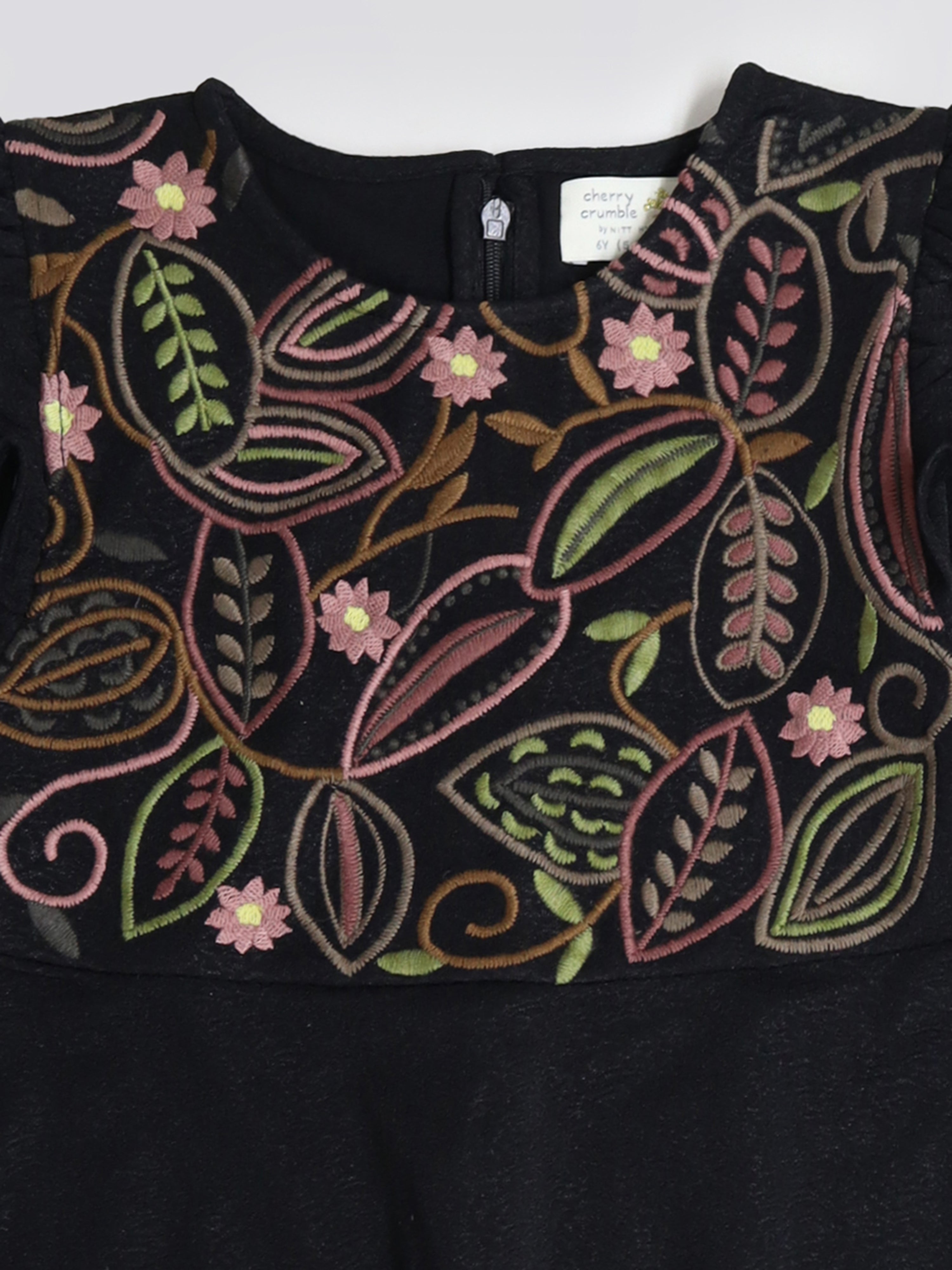 Cherry Crumble Black Embroidered Cute Smart Dress
