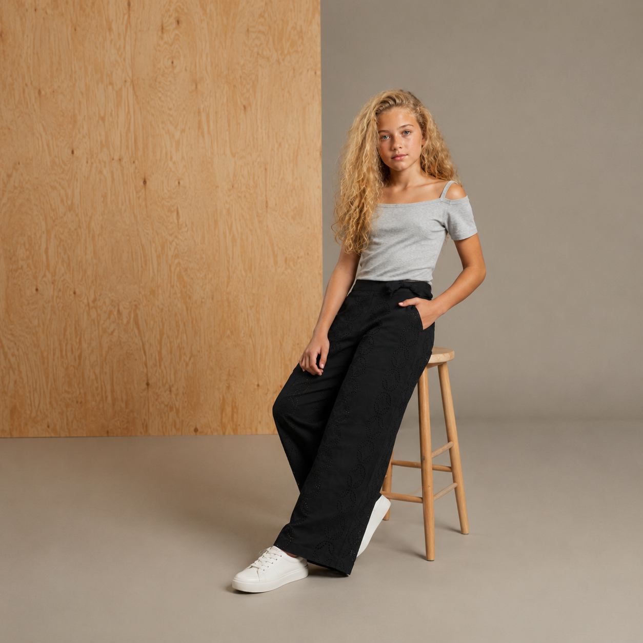 Girls Black Playful-Classic Summer Track Pants