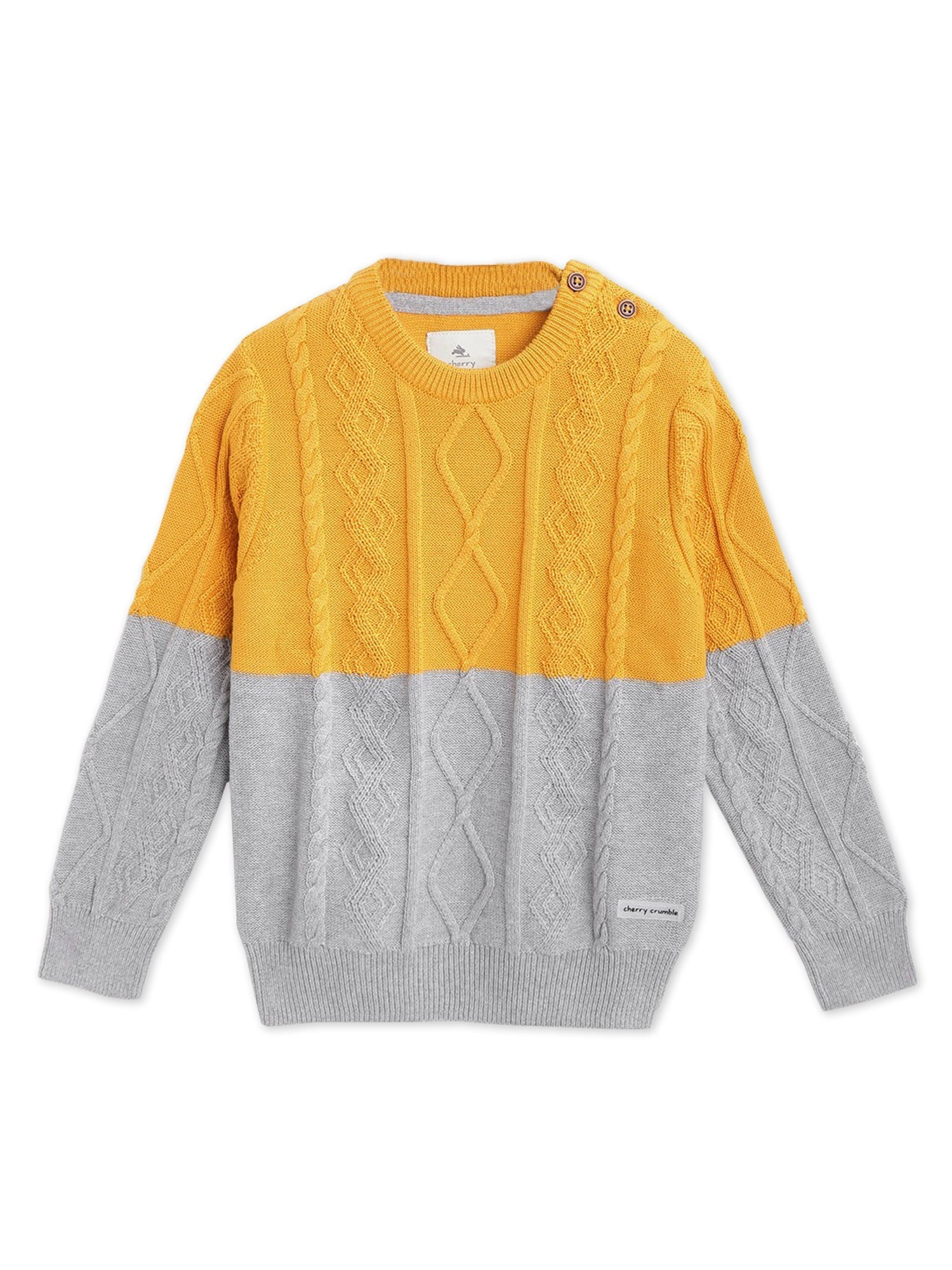 Cherry Crumble Mustard Grey Cable Knit Snug Elegant Winter Sweater