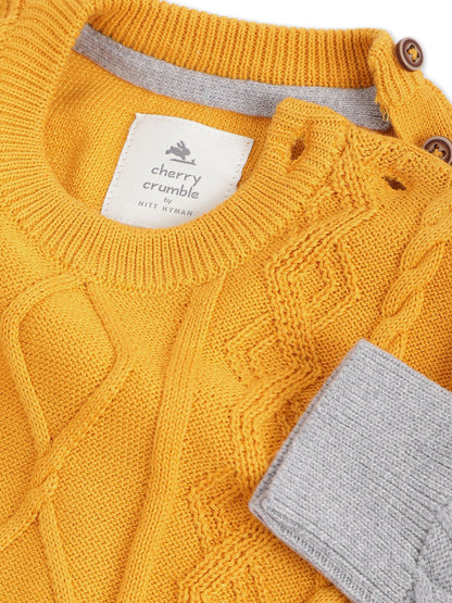 Cherry Crumble Mustard Grey Cable Knit Snug Elegant Winter Sweater
