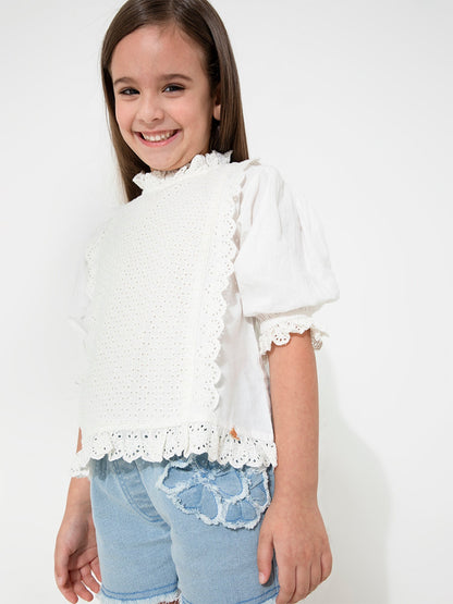 Cherry Crumble White Embroidered Trendy Smart Winter Top