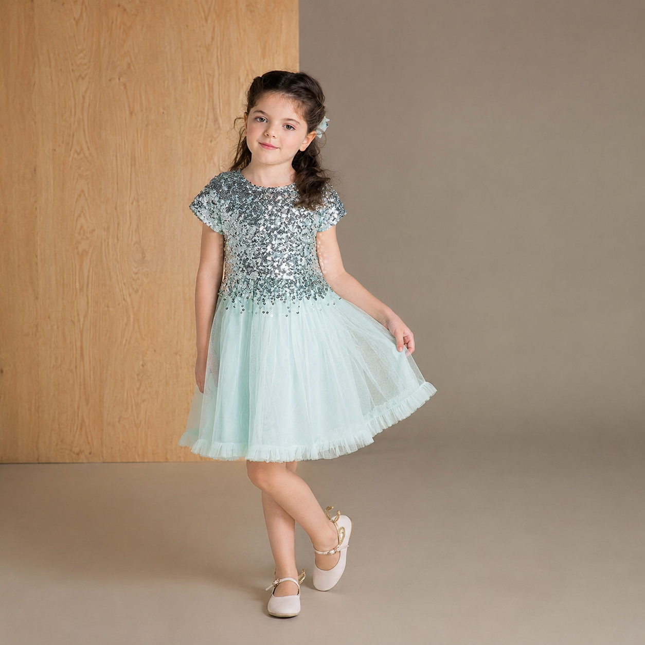 Sky Blue Sequined Cute Smart Dress