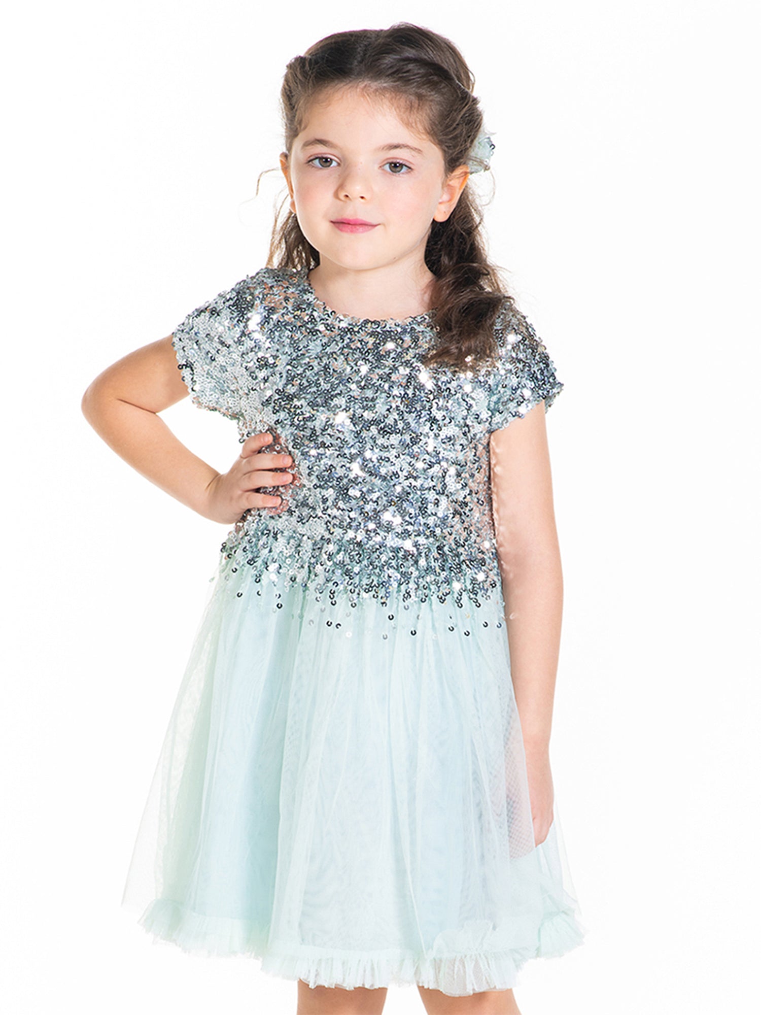 Cherry Crumble Sky Blue Sequined Cute Smart Dress