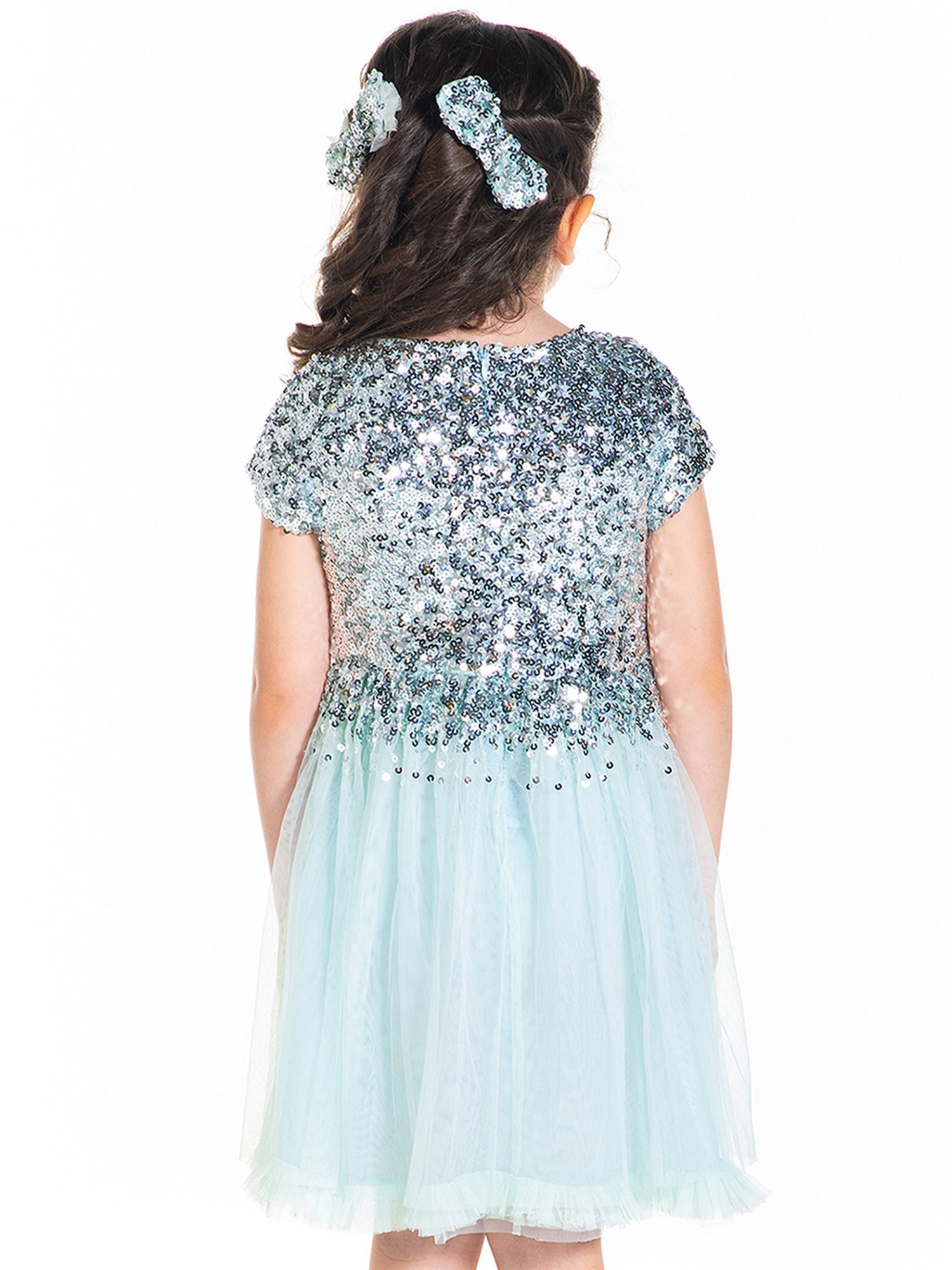 Cherry Crumble Sky Blue Sequined Cute Smart Dress