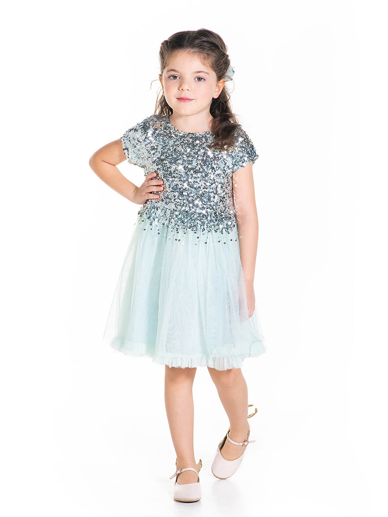 Cherry Crumble Sky Blue Sequined Cute Smart Dress