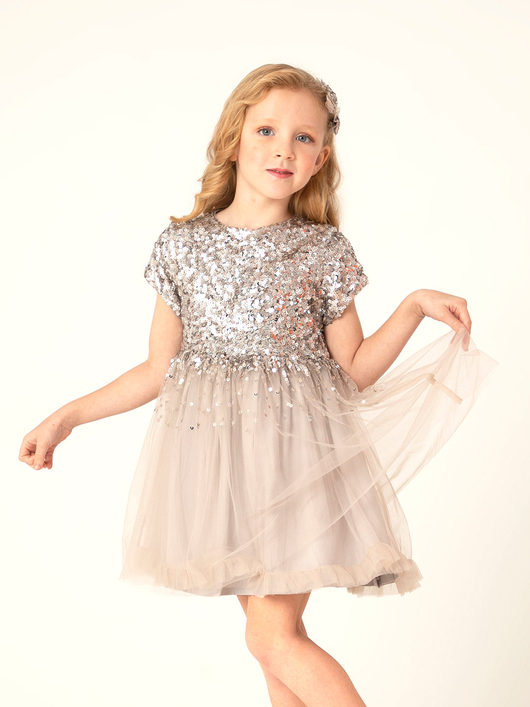 Cherry Crumble Grey Sequined Trendy Graceful Dress