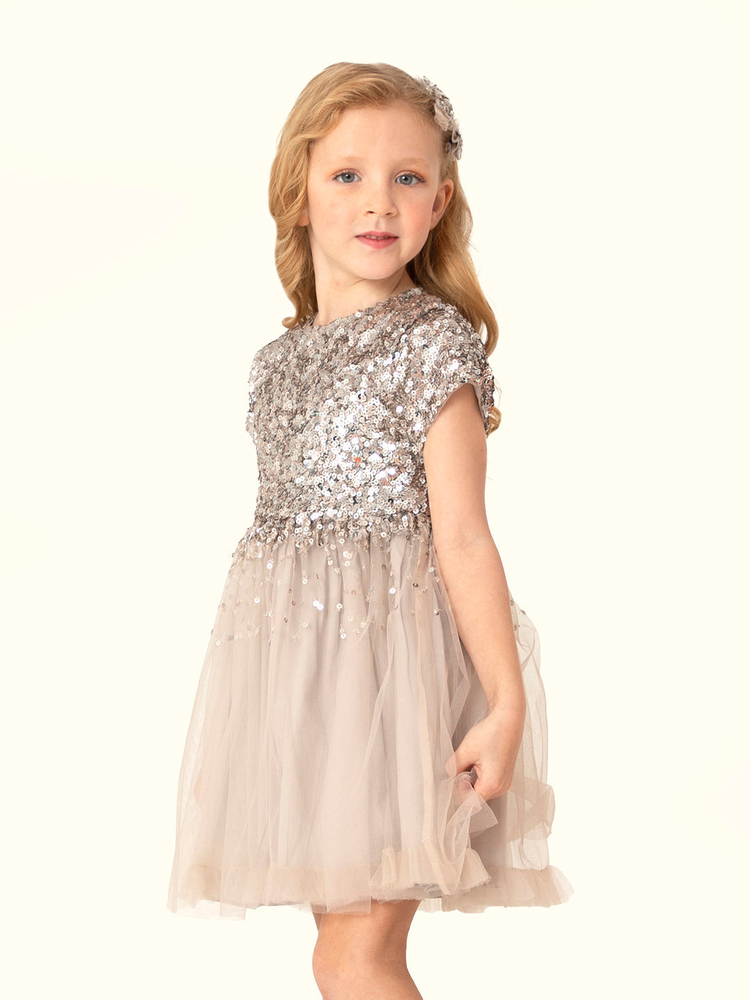 Cherry Crumble Grey Sequined Trendy Graceful Dress