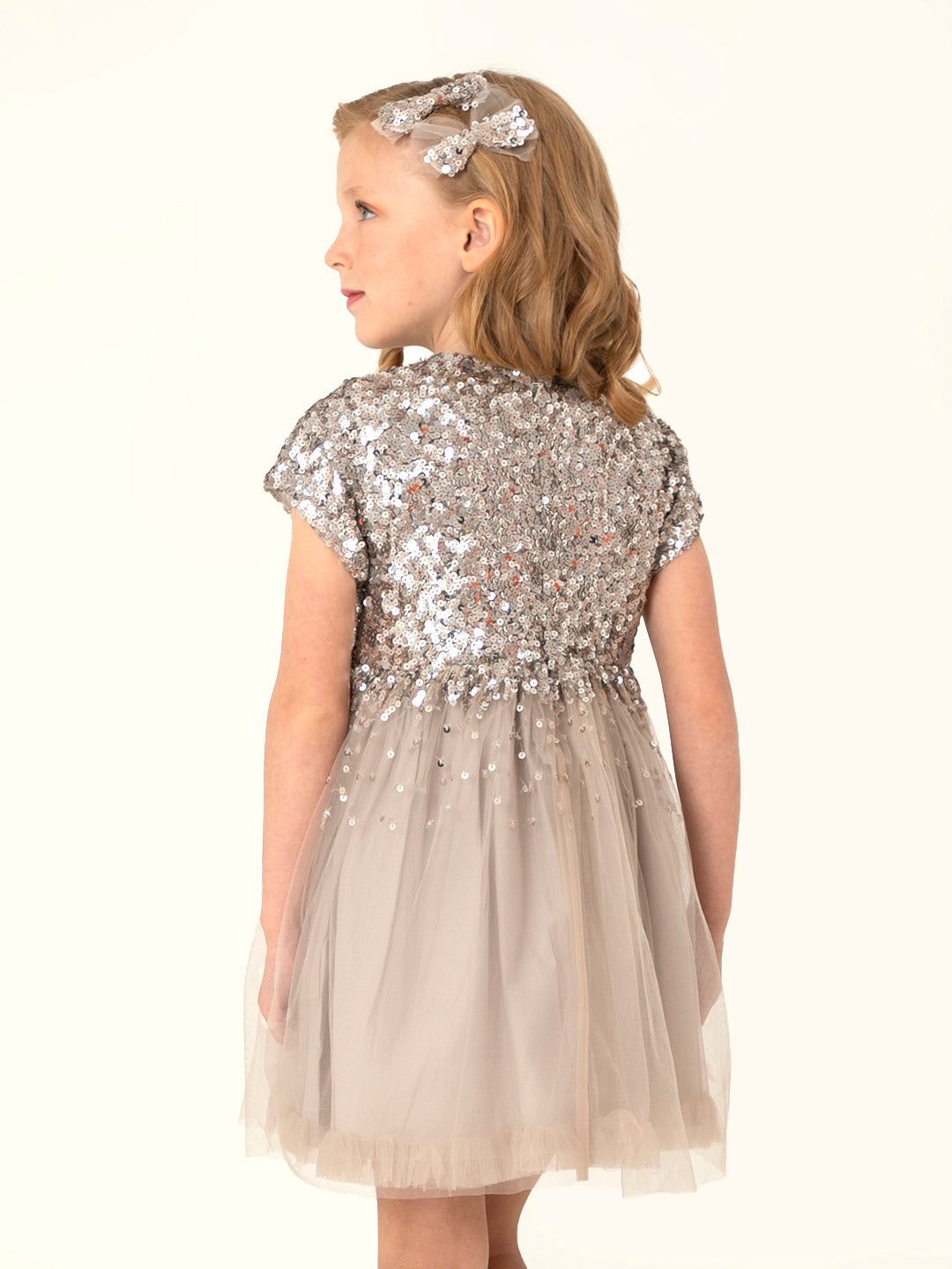 Cherry Crumble Grey Sequined Trendy Graceful Dress