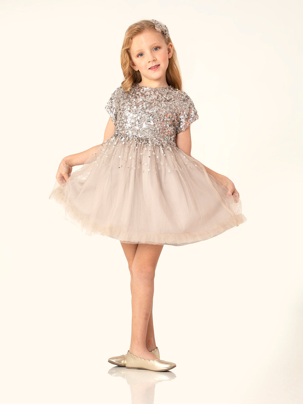 Cherry Crumble Grey Sequined Trendy Graceful Dress