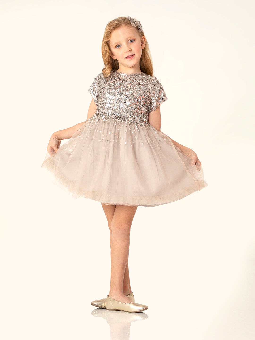 Cherry Crumble Grey Sequined Trendy Graceful Dress