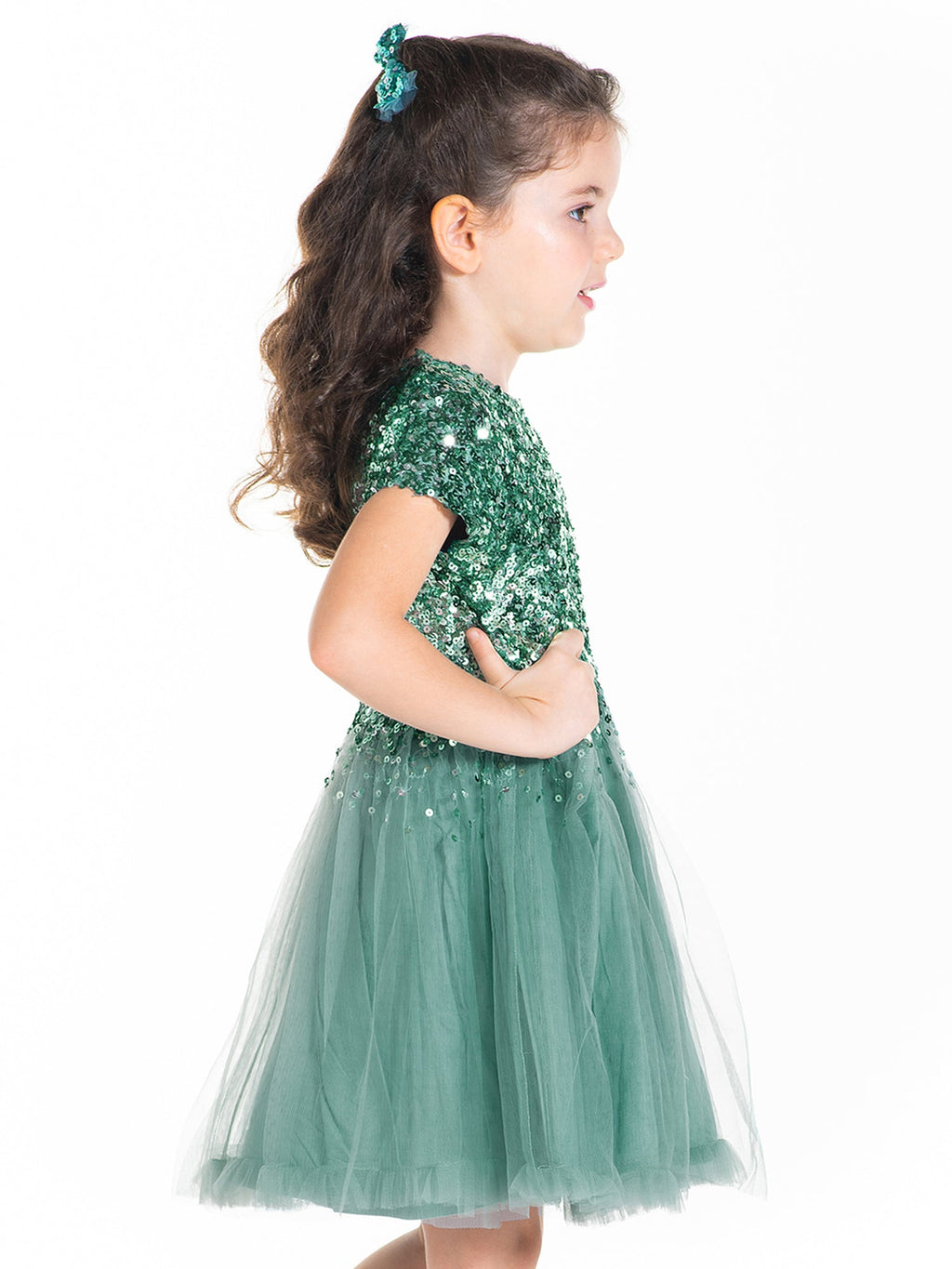 Cherry Crumble Green Sequined Cute Classic Dress