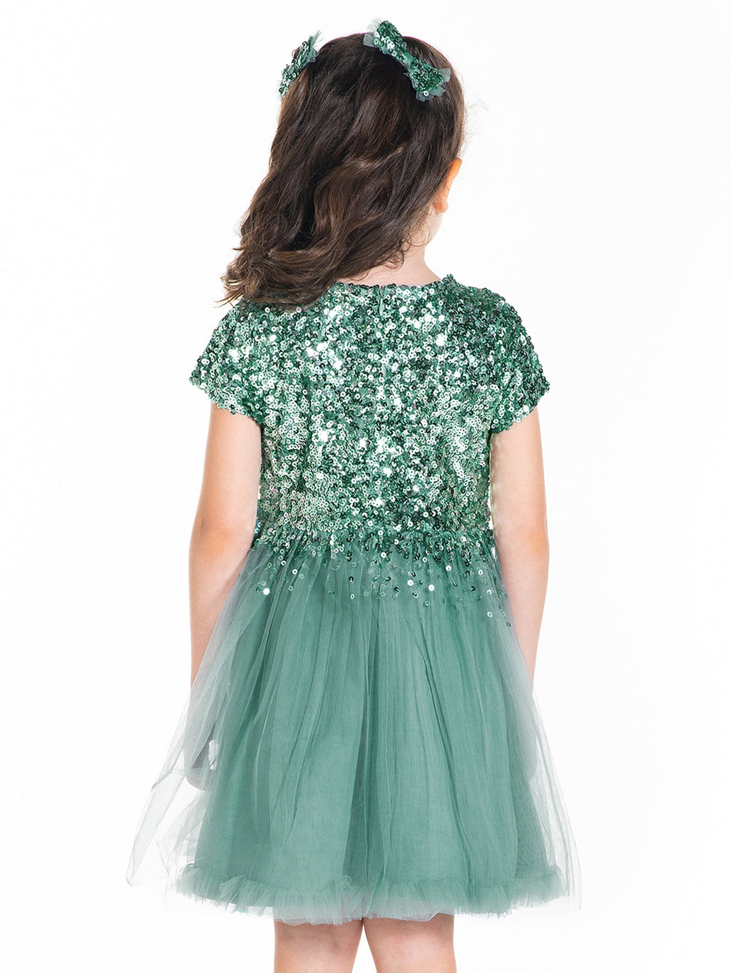 Cherry Crumble Green Sequined Cute Classic Dress