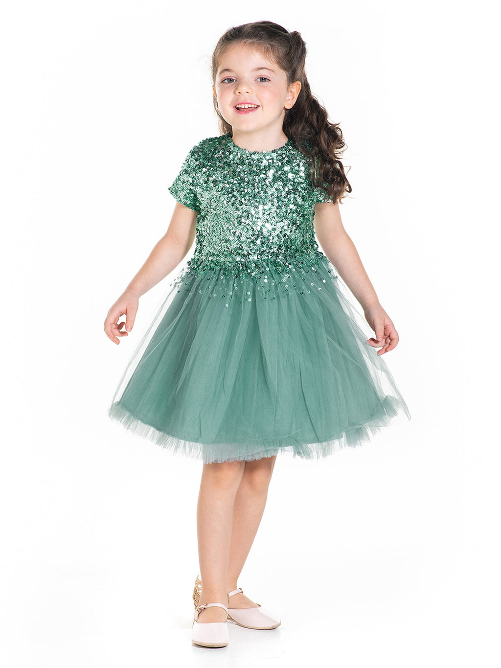 Cherry Crumble Green Sequined Cute Classic Dress