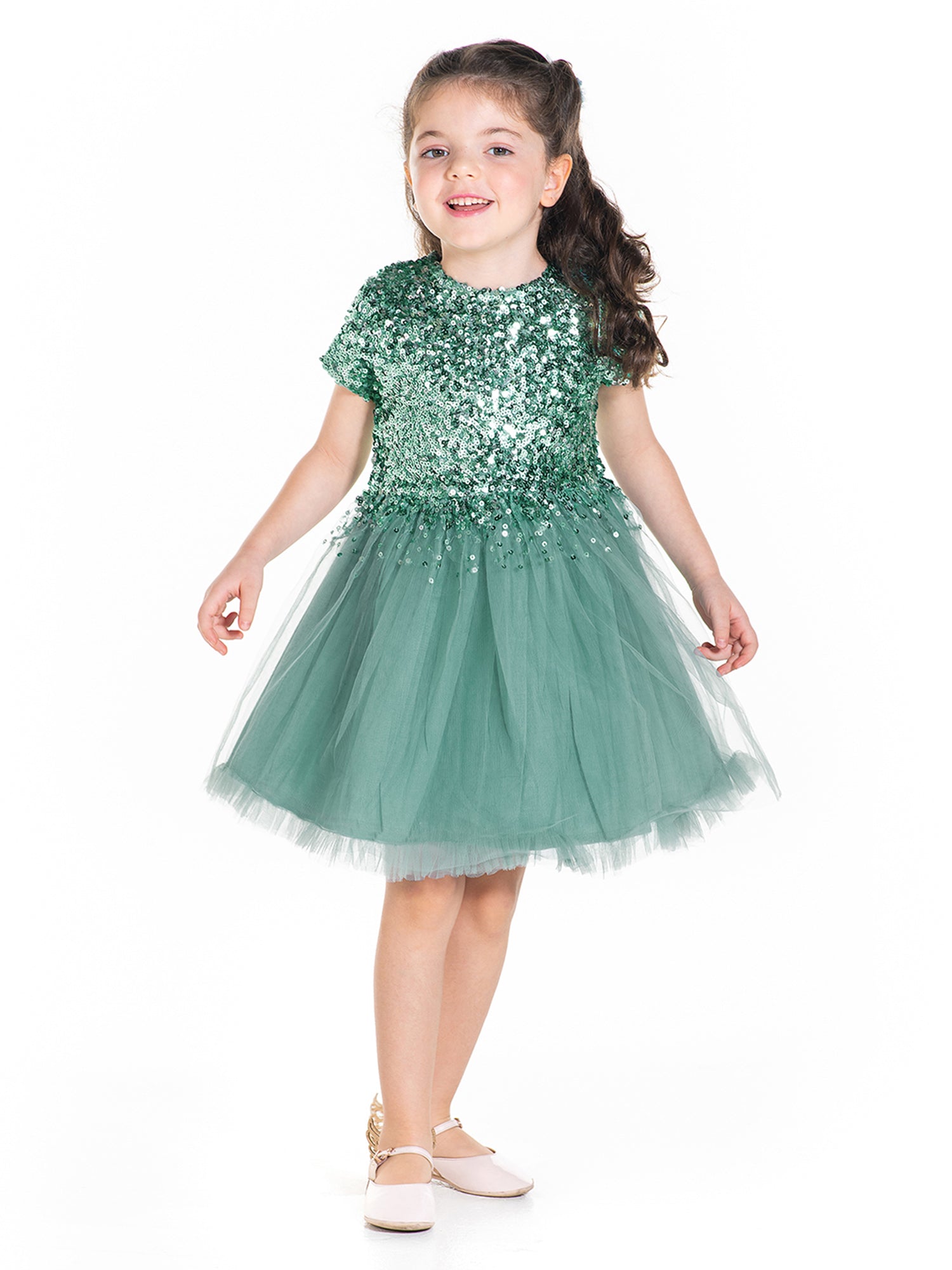 Cherry Crumble Green Sequined Cute Classic Dress