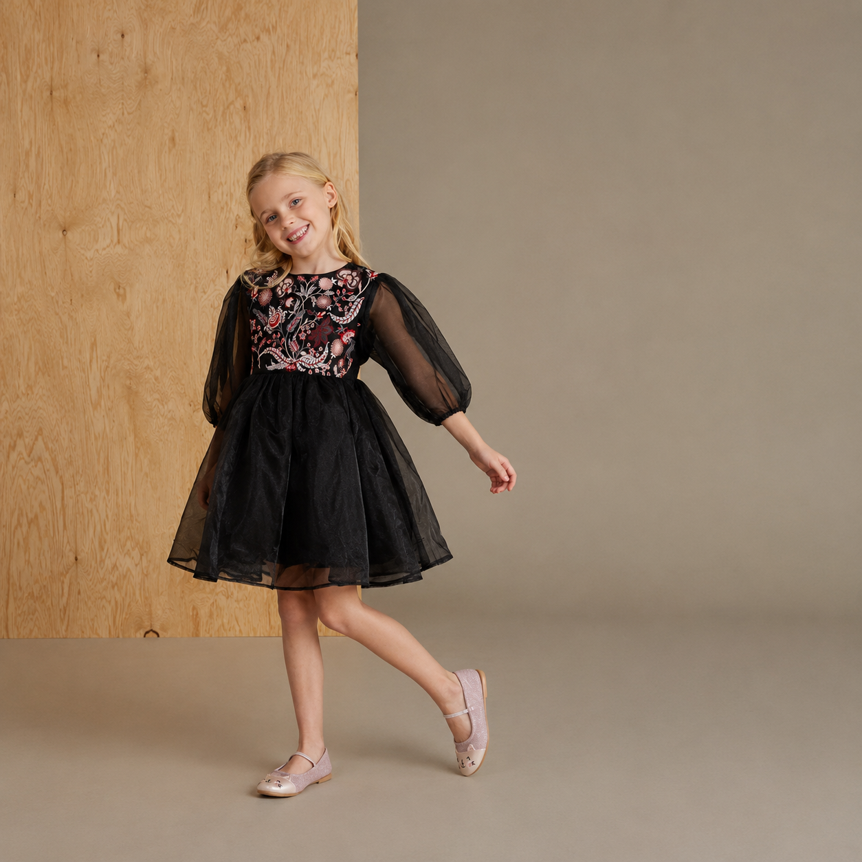 Black Embroidered Charming Classic Dress