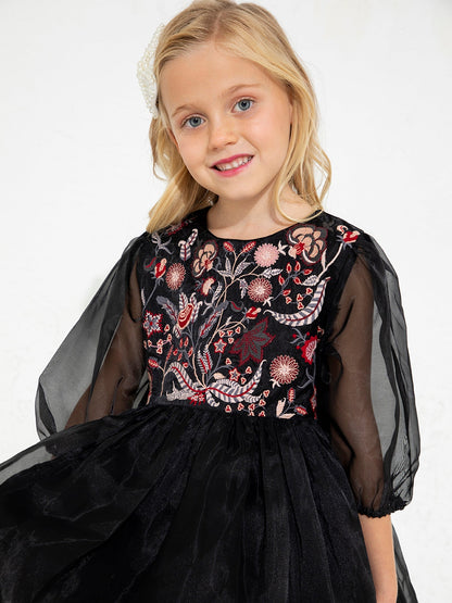 Cherry Crumble Black Embroidered Charming Classic Dress