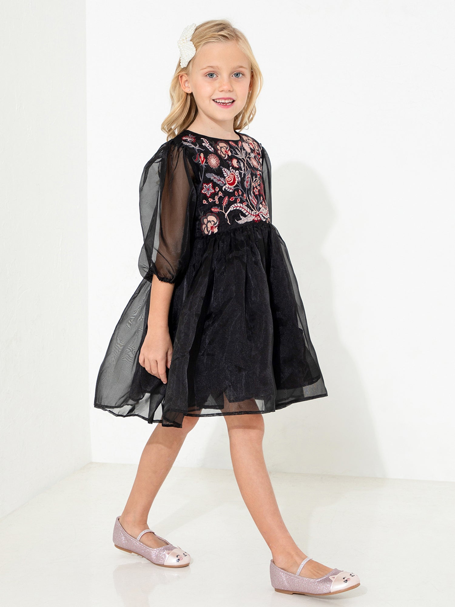 Cherry Crumble Black Embroidered Charming Classic Dress