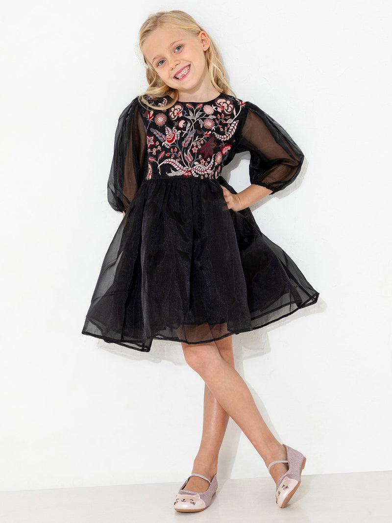 Black Embroidered Charming Classic Dress