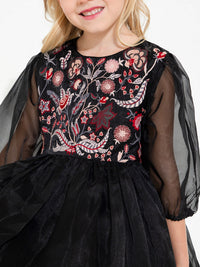 Black Embroidered Charming Classic Dress
