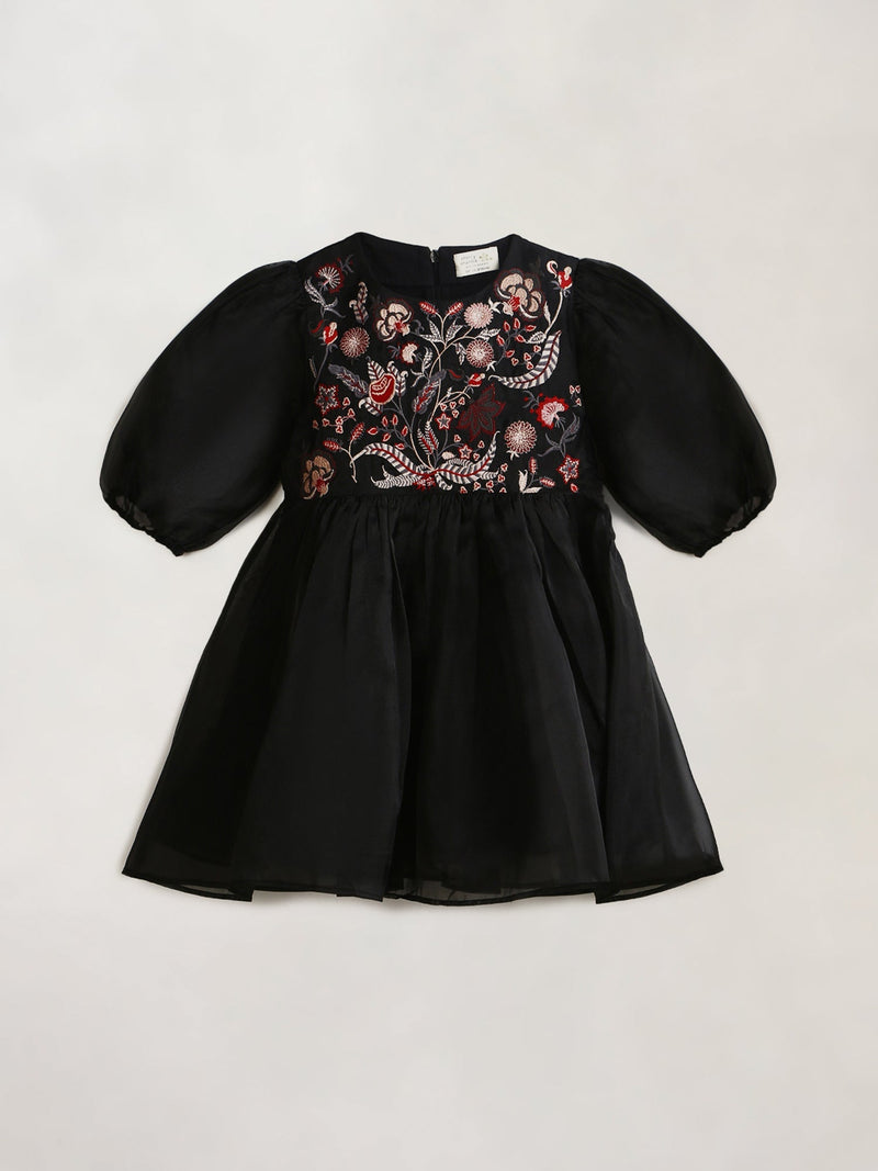 Black Embroidered Charming Classic Dress