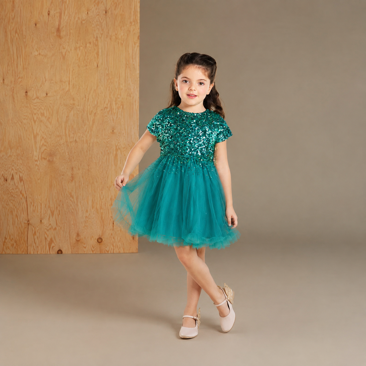 Teal Blue Sequins Trendy Classic Partywear Dress
