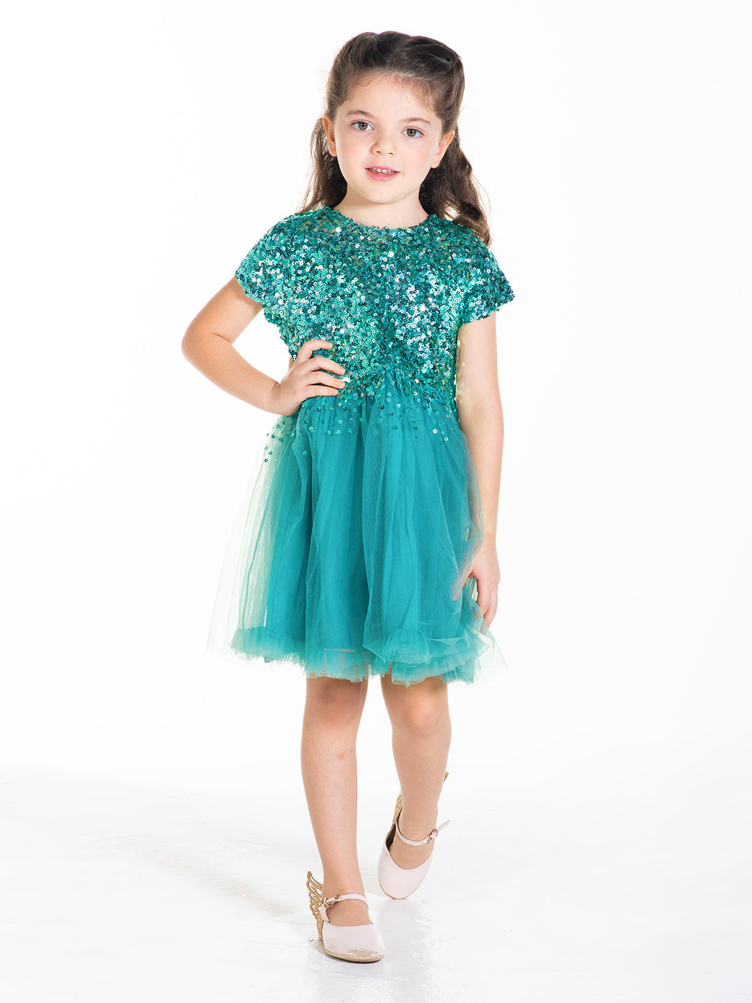 Cherry Crumble Teal Blue Solid Trendy Classic Dress