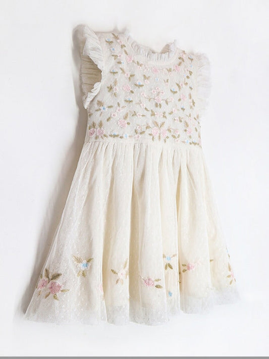 Cherry Crumble Cream Solid Embroidered Cozy Stylish Winter Dress