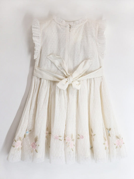 Cream Solid Embroidered Cozy Stylish Winter Dress