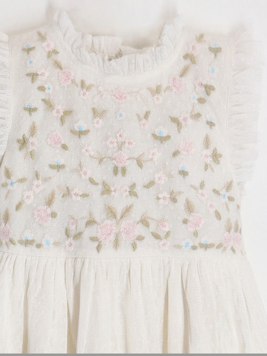 Cream Solid Embroidered Cozy Stylish Winter Dress