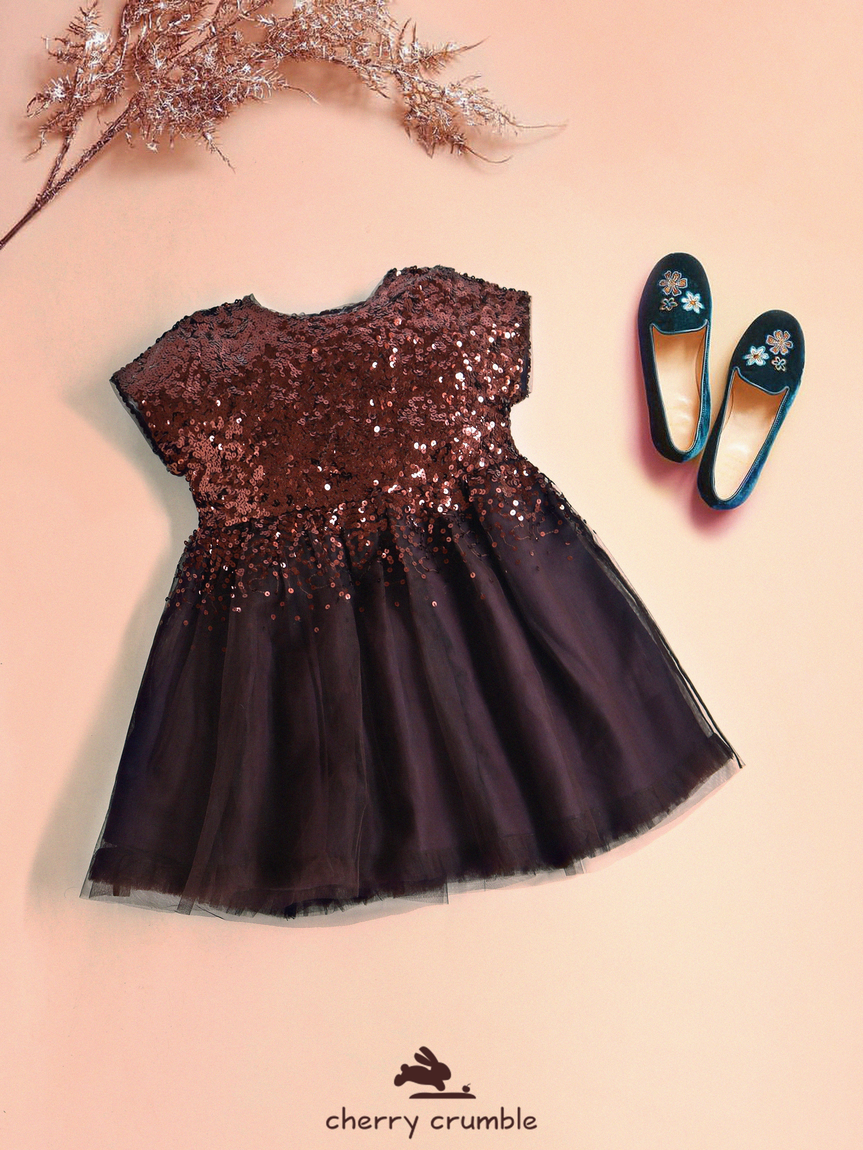 Cherry Crumble Brown Solid Cute Graceful Dress