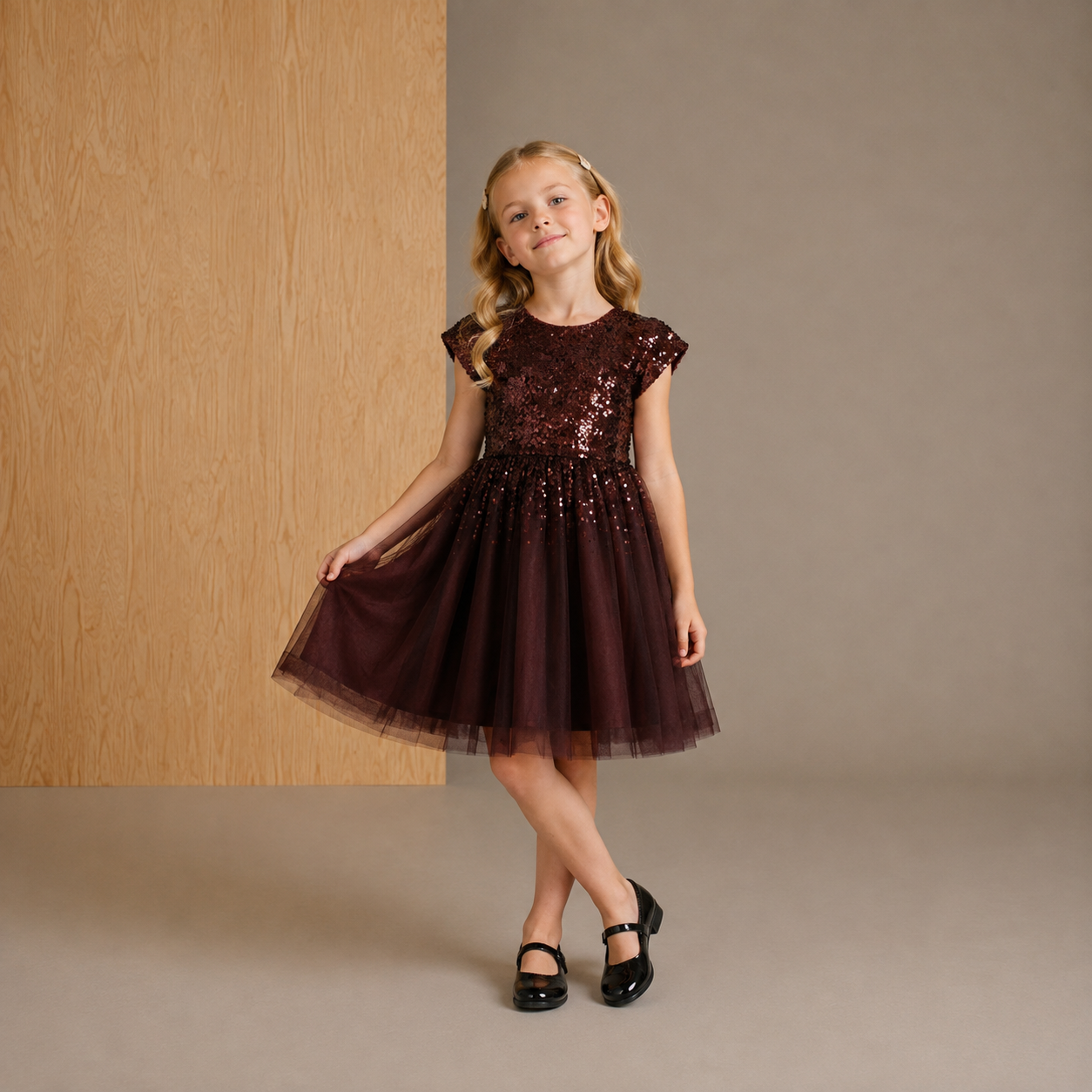 Brown Solid Cute Graceful Dress