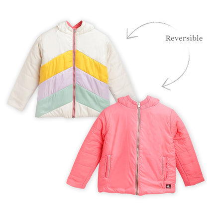 Cherry Crumble Multicolor Cut & Sew Polyester Full Sleeves Hooded Casual Wear Regular Fit Reversible Jacket For Boys And Girls