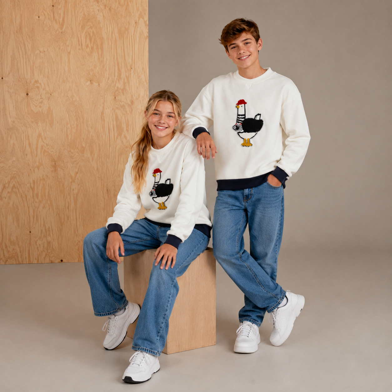 White Winter Embroidered Unisex Cotton Sweatshirt