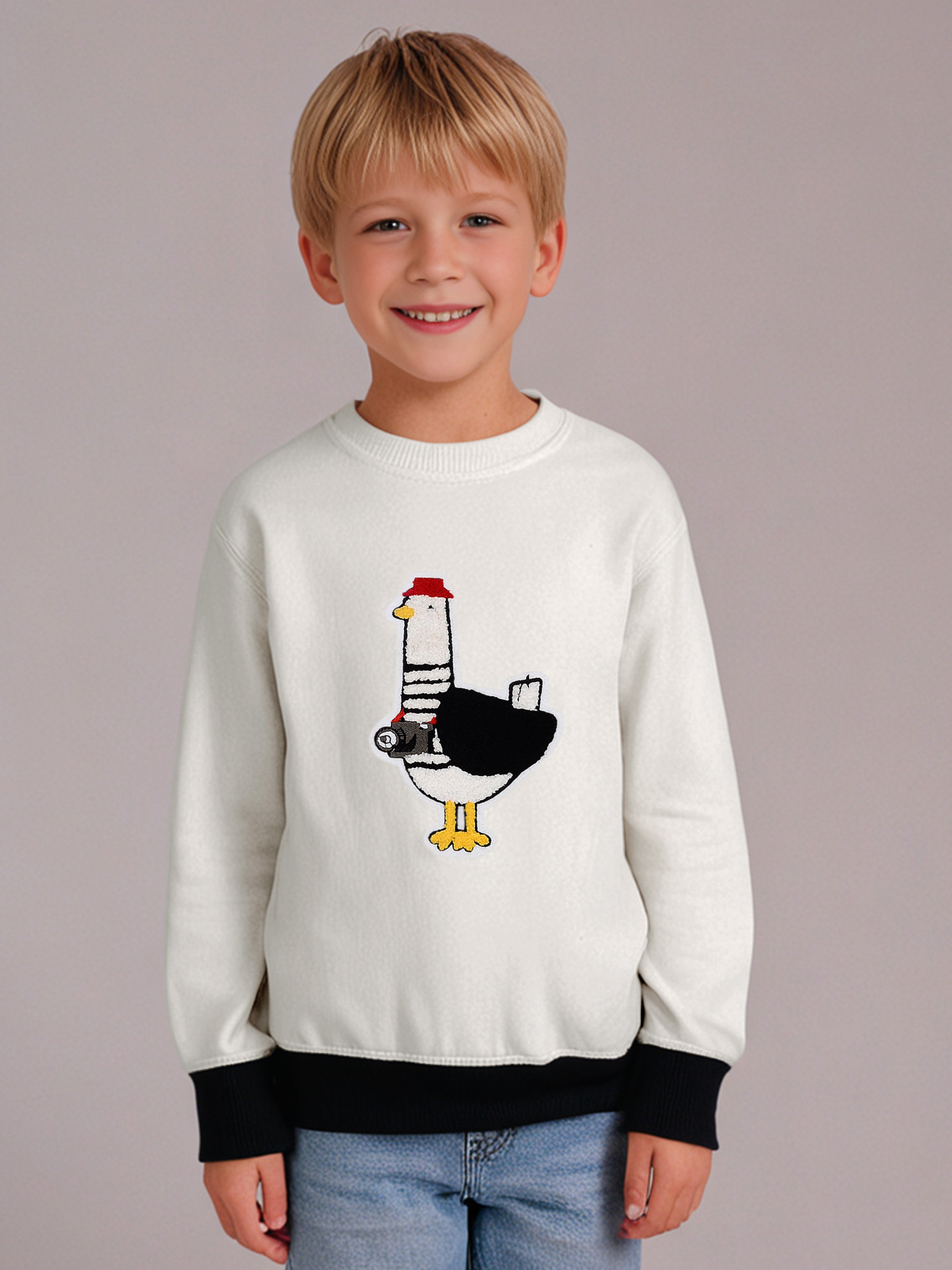 Cherry Crumble white cotton embroidered sweatshirt for kids