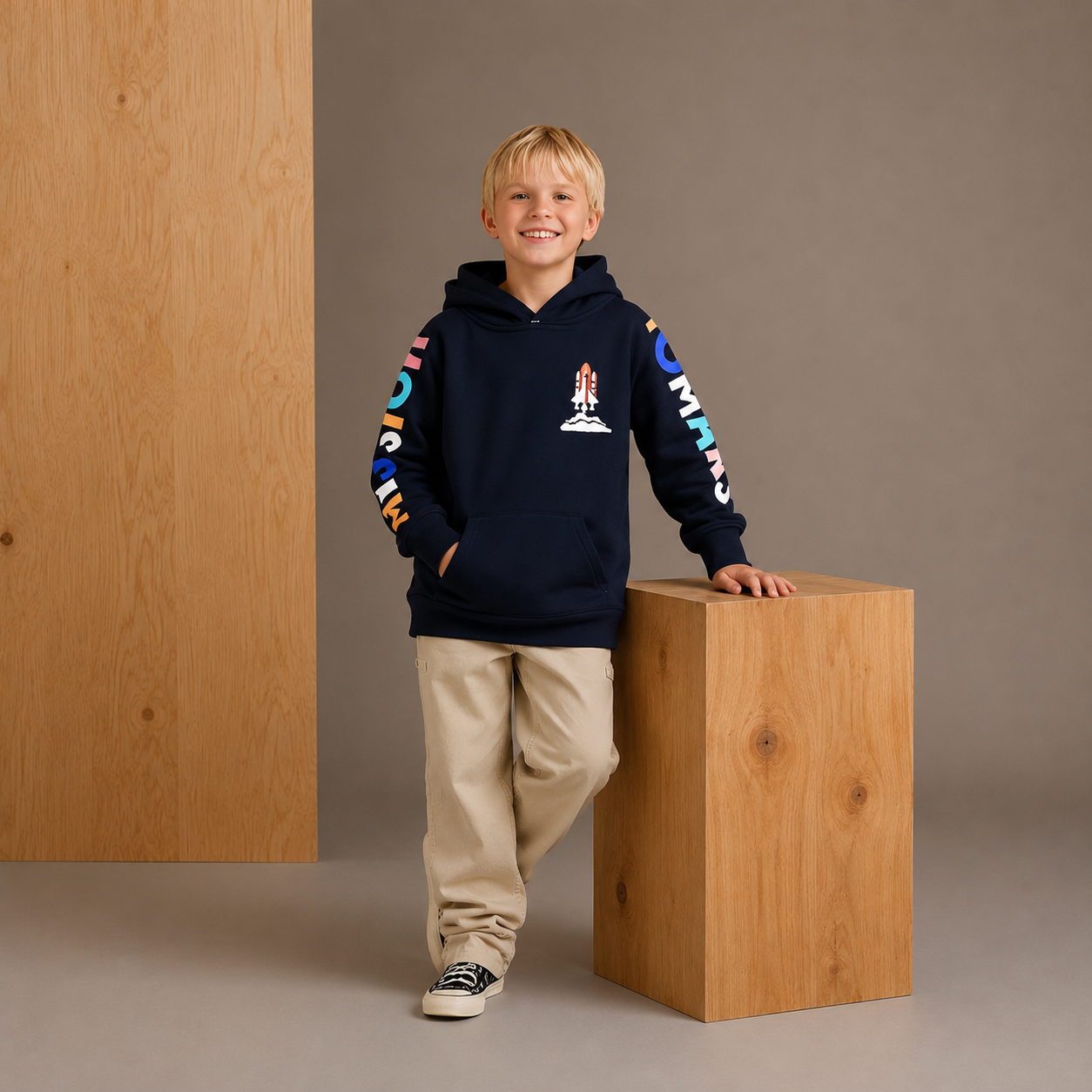 Navy Blue Graphic Pullover Hoodie