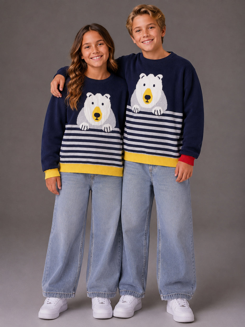 Navy Blue Animal Intarsia Unisex Sweater