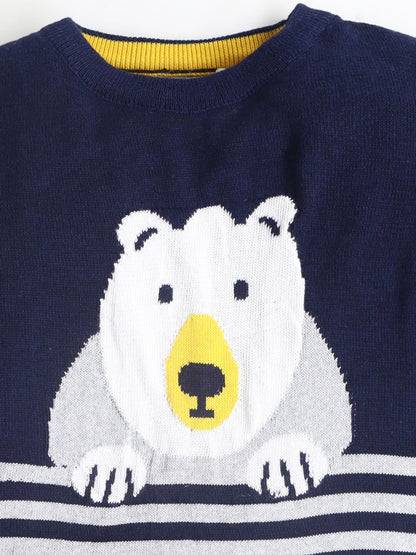 Cherry Crumble Navy Blue Striped Charming Graceful Winter Sweater