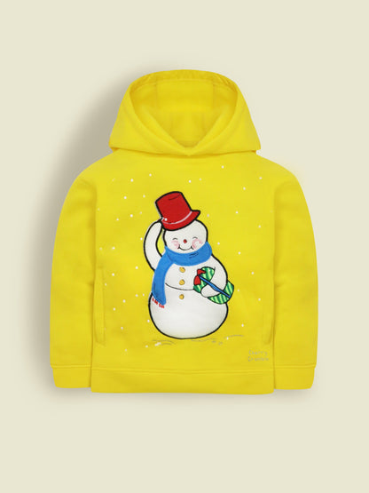 Cherry Crumble Yellow Solid Hooded Applique & Embroidered Unisex Sweatshirt