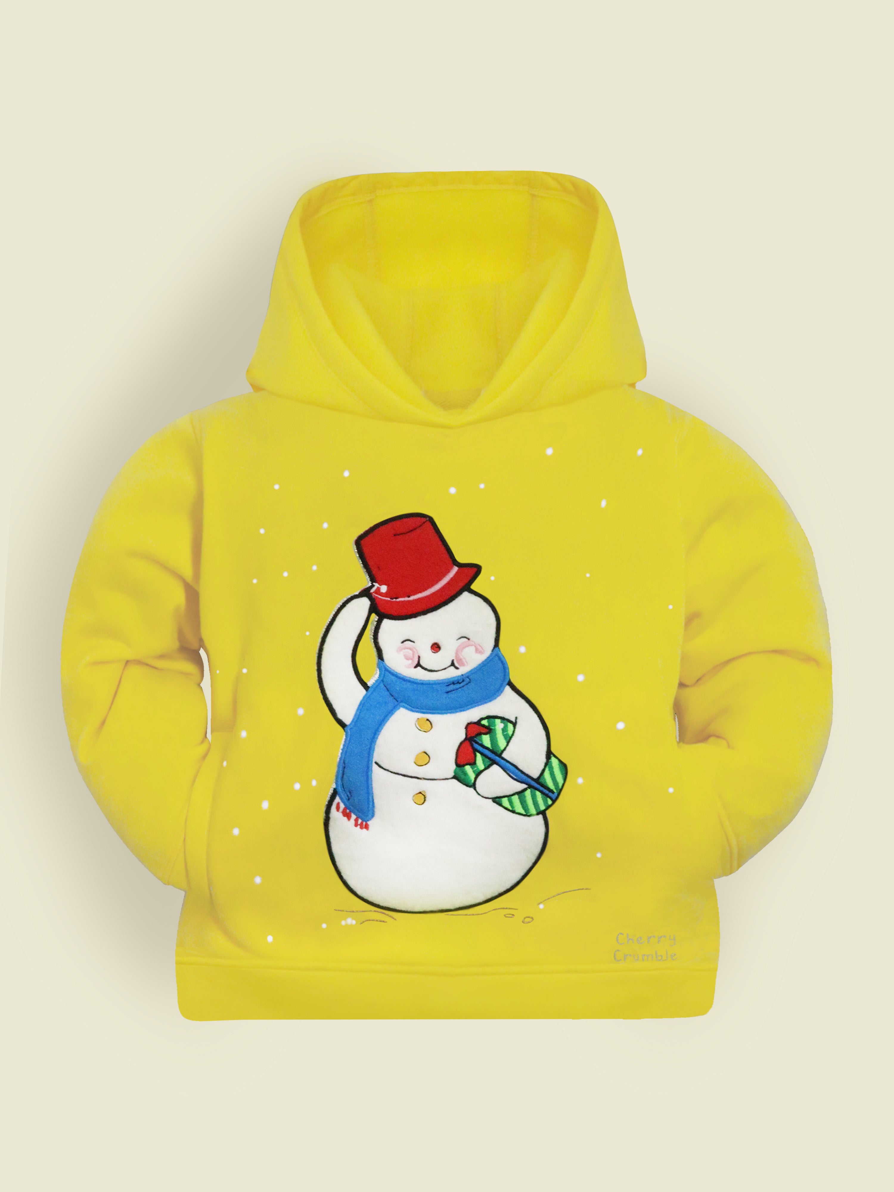 Cherry Crumble Yellow Solid Hooded Applique & Embroidered Unisex Sweatshirt