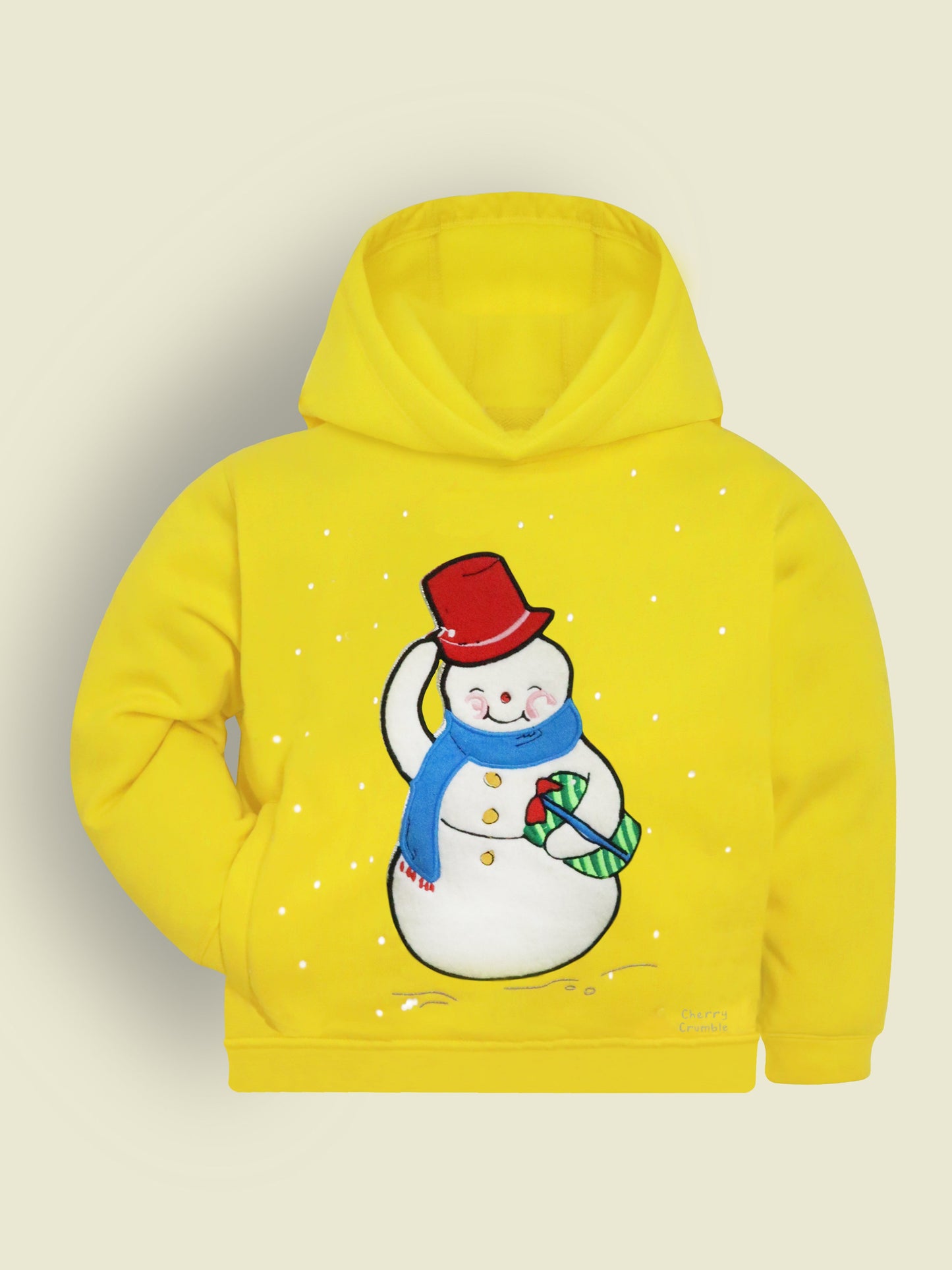 Cherry Crumble Yellow Solid Hooded Applique & Embroidered Unisex Sweatshirt