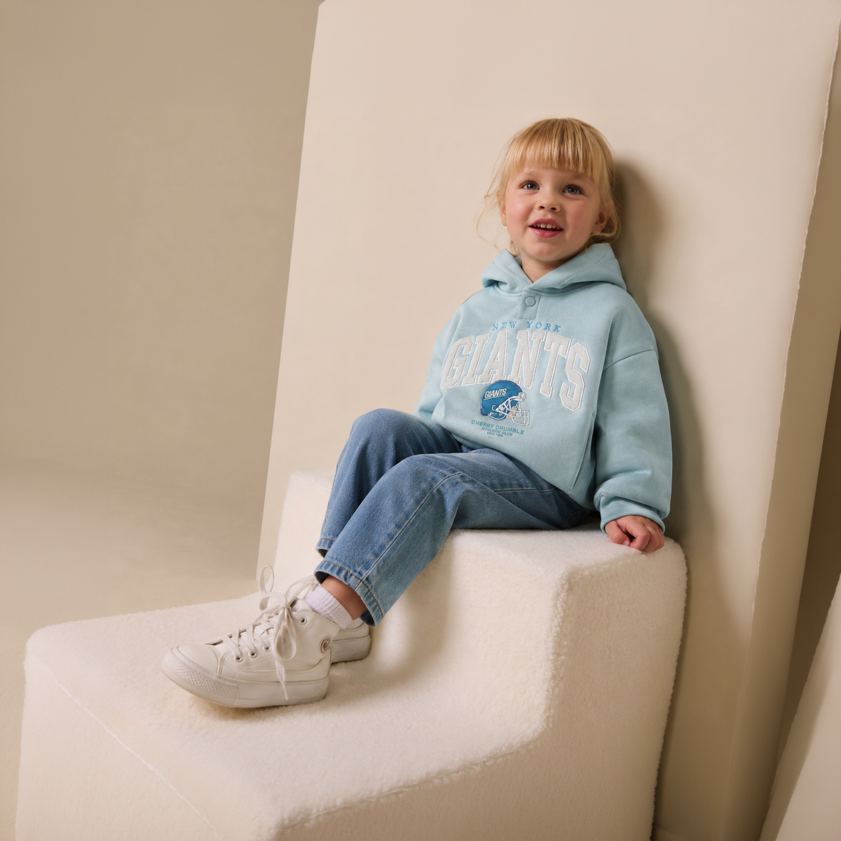 Kids Unisex Typographic Print Sea Green Hooded Sweatshirt