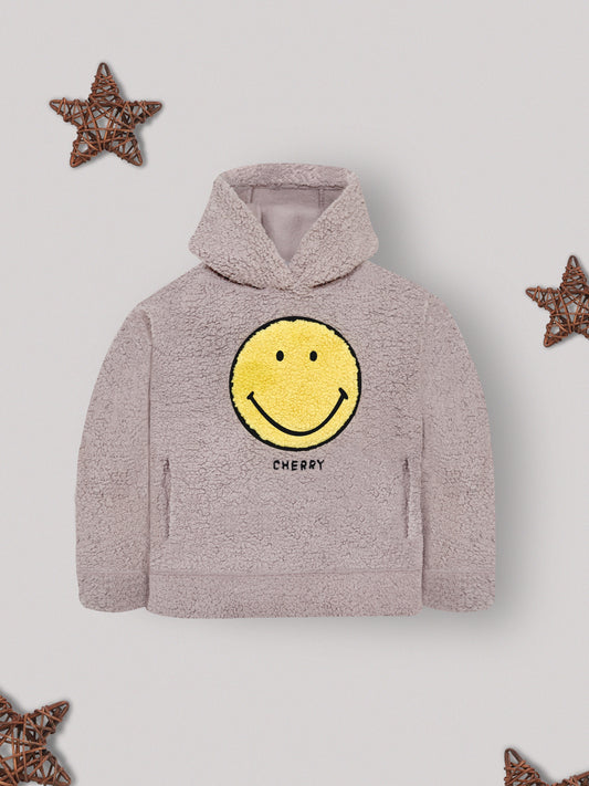 Cherry Crumble Beige Solid Applique Snug Stylish Hoodie