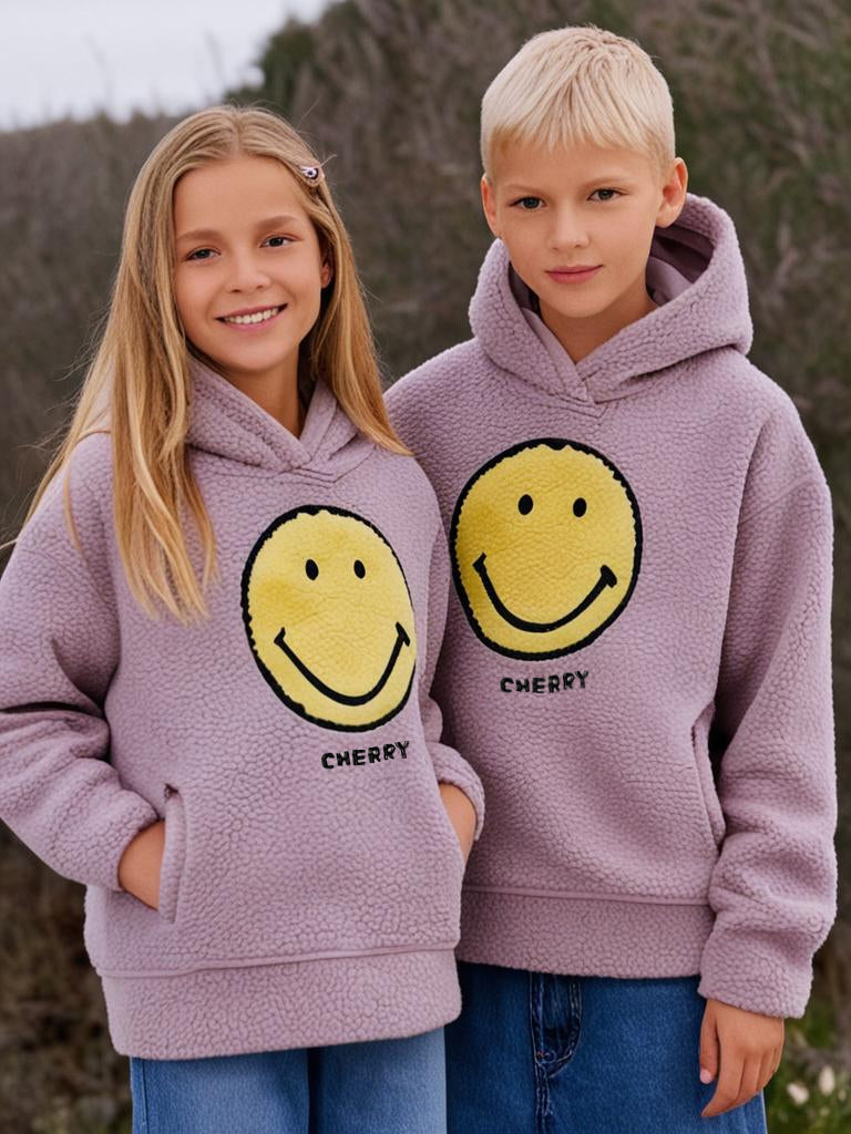 Cherry Crumble Beige Solid Applique Snug Stylish Hoodie