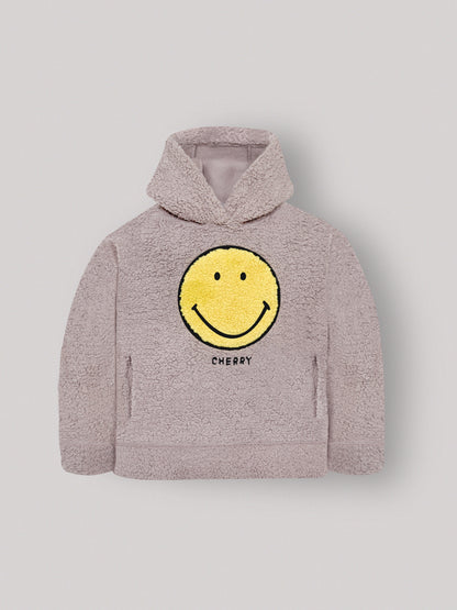 Cherry Crumble Beige Solid Applique Snug Stylish Hoodie