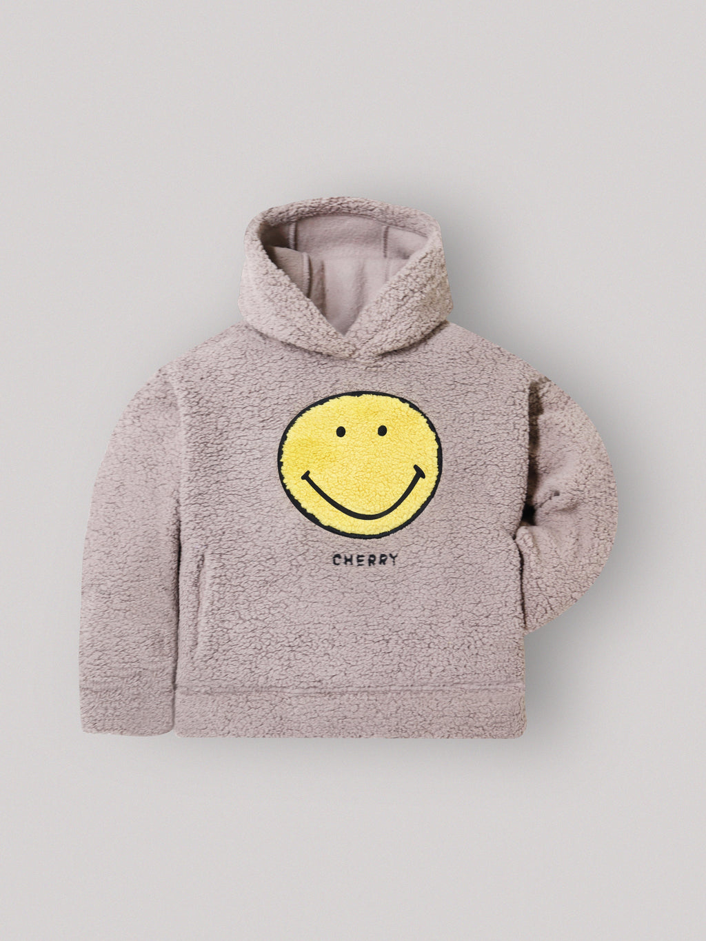 Cherry Crumble Beige Solid Applique Snug Stylish Hoodie