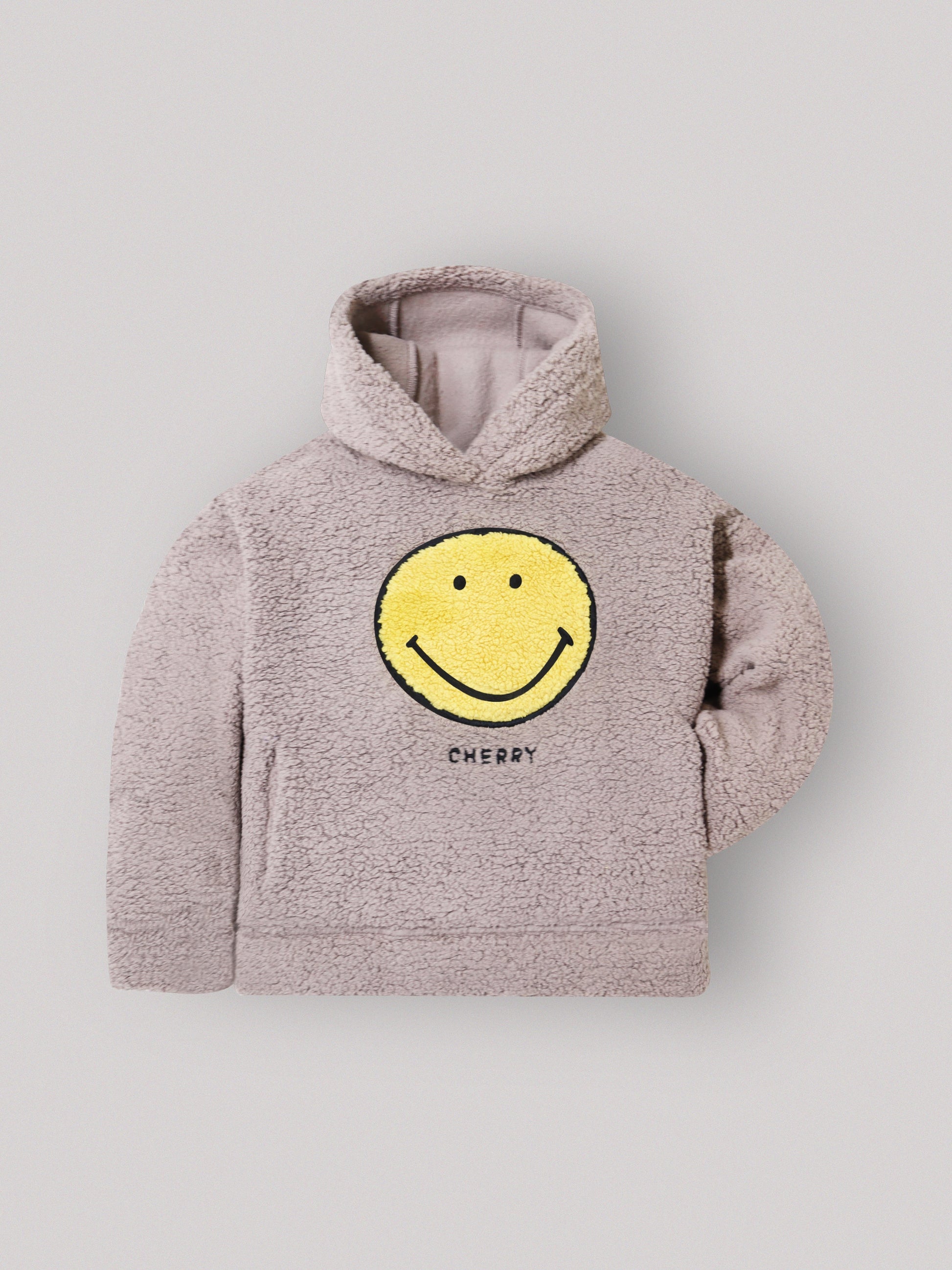 Cherry Crumble Beige Solid Applique Snug Stylish Hoodie