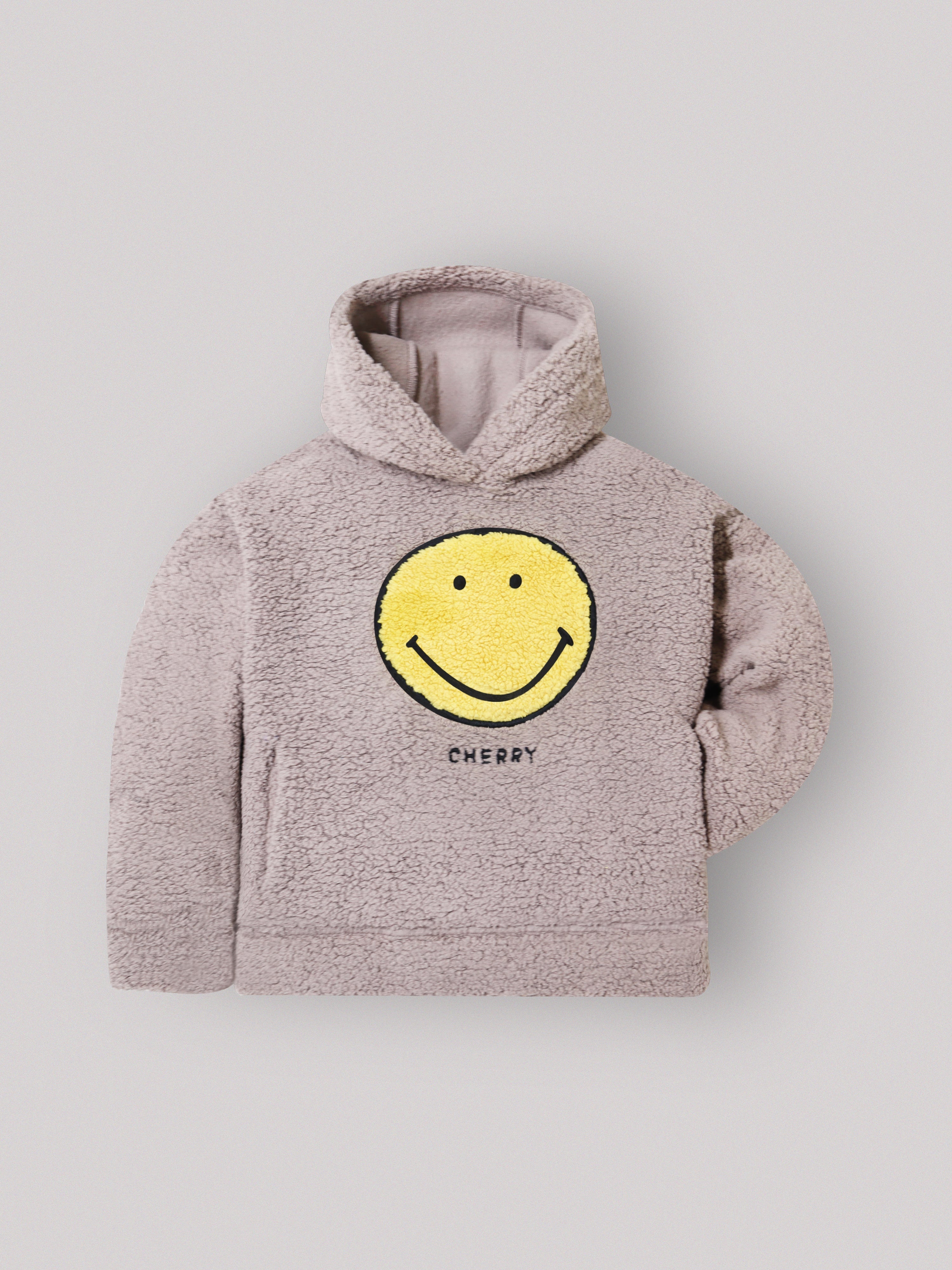 Cherry Crumble Beige Solid Applique Snug Stylish Hoodie